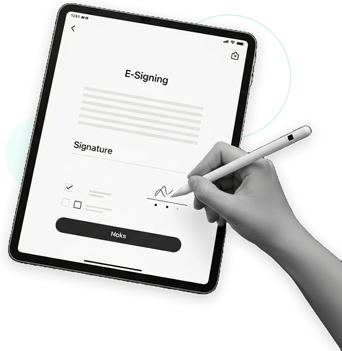 E-Signature - hand signing on tablet